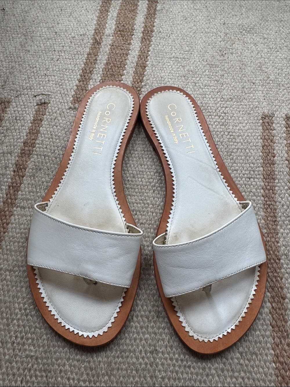 Cornetti Made in Italy White Leather Slide Sandals Minimalist Luxury Size 7.5